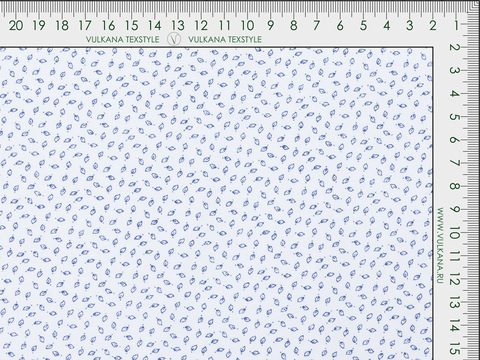 Белая ткань с мелкими синими листьями хлопок с полиэстером