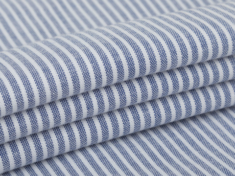 Полоска мелкая Оксфорд СТРЕЙЧ из поликоттона - голубой деним