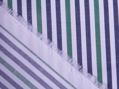 Ткань в белую синюю и зеленую полоску из полиэстера хлопка и лайкры