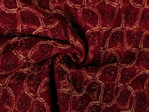 Кружевной гипюр ГОЛД из полиэстера - красный