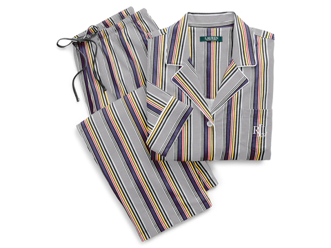 Сатин стрейч в полоску РАЛЬФ из поликоттона - серый-мульти