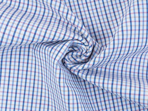 Белая ткань KOOLTEX в мелкую красно-жёлто-синюю клетку из полиэстера и хлопка