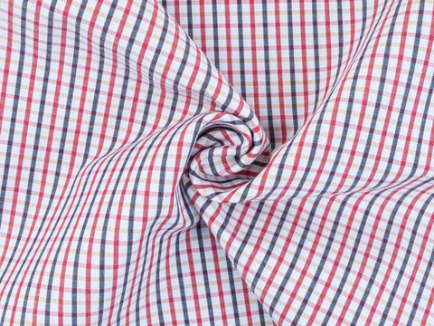 Белая ткань KOOLTEX в мелкую сине-жёлто-красную клетку из полиэстера и хлопка