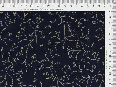 Ткань с бежевым цветочным принтом на синем фоне хлопок