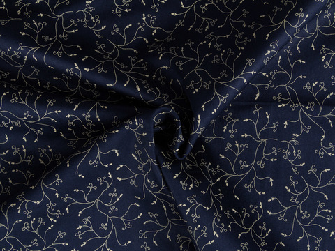 Ткань с бежевым цветочным принтом на синем фоне хлопок