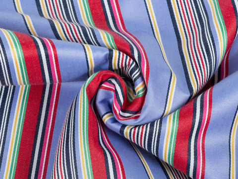 Сатин стрейч в полоску РАЛЬФ из поликоттона - голубой-мульти