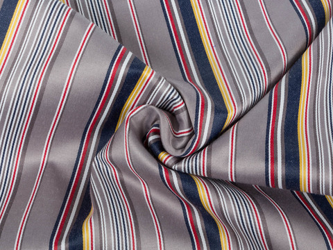 Сатин стрейч в полоску РАЛЬФ из поликоттона - серый-мульти