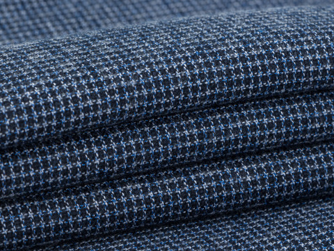 Тёмно-синяя ткань с клетчатым плетением из полиэстера и вискозы