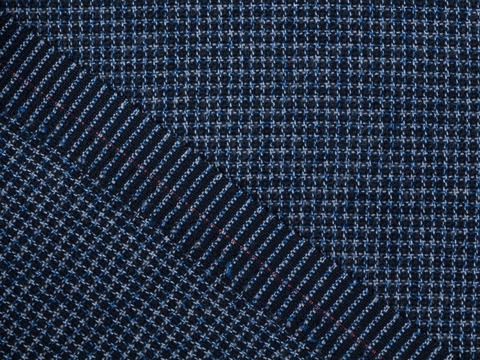 Тёмно-синяя ткань с клетчатым плетением из полиэстера и вискозы
