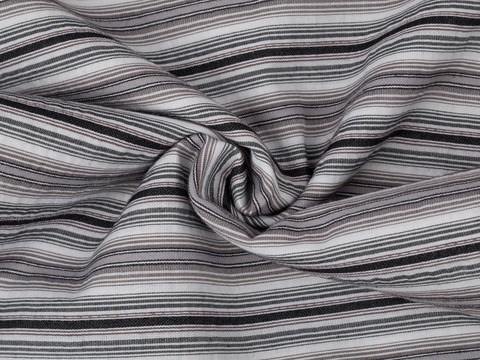 Ткань в горизонтальную бело-чёрно-серую полоску из хлопка и полиэстера