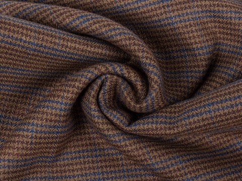 Коричневый твид в крупную синюю клетку из полиэстера и вискозы