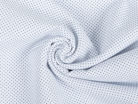 Белая ткань в мелкий синий горох полиэстер с вискозой