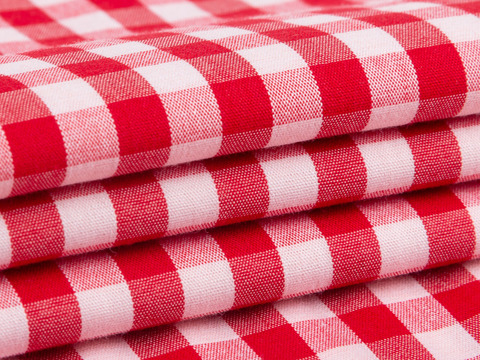 Ткань в красно-белую клетку из хлопка полиэстера и лайкры