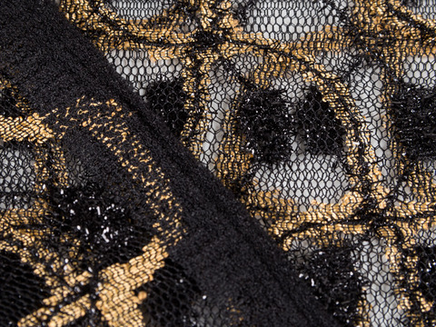 Кружевной гипюр ГОЛД из полиэстера - коричневый