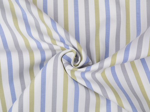 Поплин полоска ЗАРАНО МАКСИ из поликоттона - голубой-оливковый