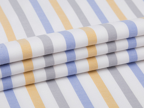 Поплин полоска ЗАРАНО МАКСИ из поликоттона - голубой-манго