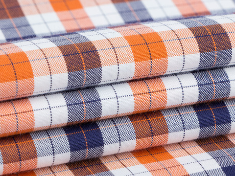 Поплин КОТ МОЛЛИ из поликоттона - синий-манго