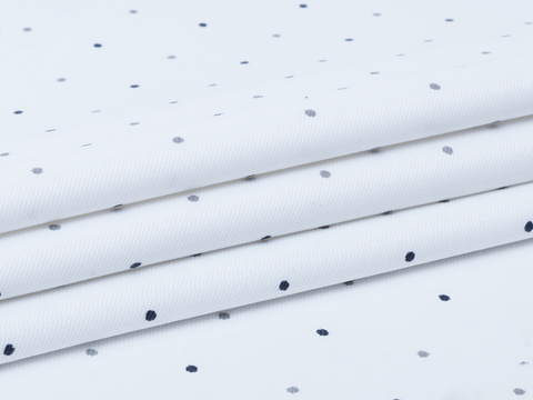 Белая ткань в синий горошек полиэстер с вискозой