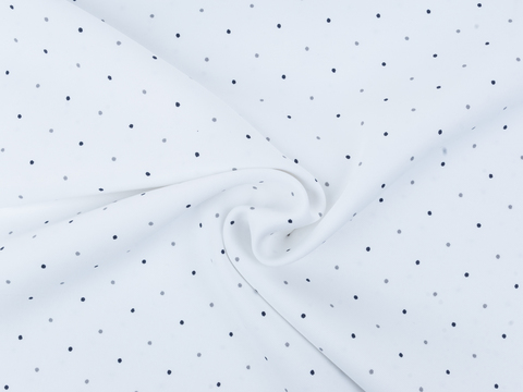 Белая ткань в синий горошек полиэстер с вискозой