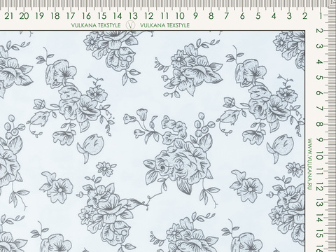 Белая ткань в серый цветочек полиэстер с вискозой