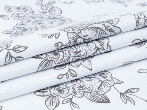 Белая ткань в серый цветочек полиэстер с вискозой