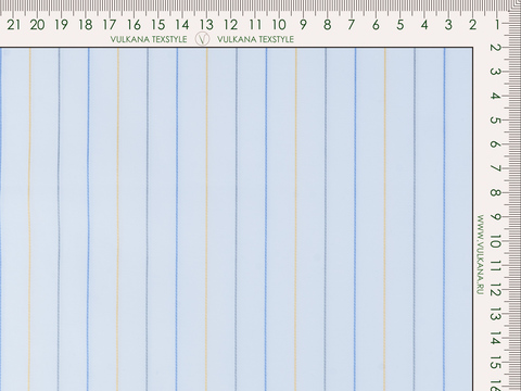 Голубая ткань в серо-сине-жёлтую тонкую полоску из полиэстера и хлопка
