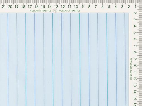 Голубая ткань в серо-сине-бирюзовую тонкую полоску из полиэстера и хлопка