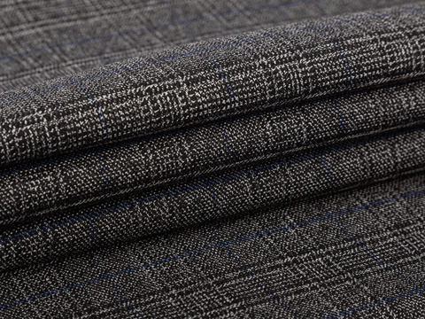 Серый твид в синюю клетку из полиэстера вискозы и лайкры