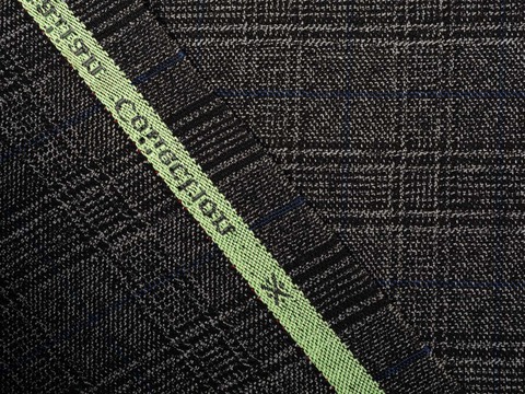 Серый твид в синюю клетку из полиэстера вискозы и лайкры