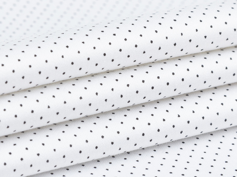 Белая ткань в мелкий черный горошек хлопок