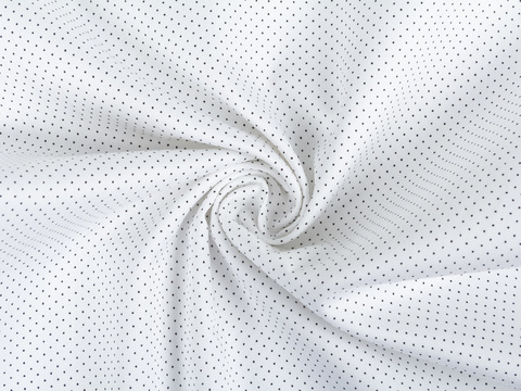 Белая ткань в мелкий черный горошек хлопок