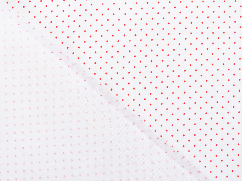 Белая хлопковая ткань в мелкий красный горох
