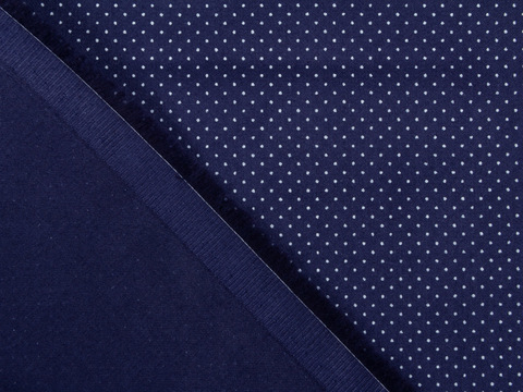 Синяя ткань в мелкий белый горошек хлопок