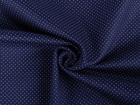 Синяя ткань в мелкий белый горошек хлопок