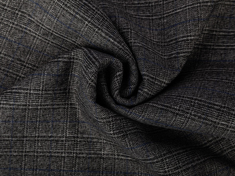 Серый твид в синюю клетку из полиэстера вискозы и лайкры