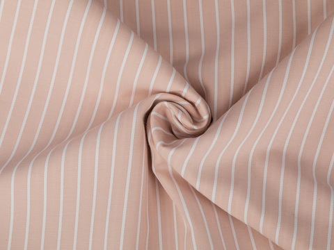 Персиковая ткань в тонкую белую полоску из полиэстера и хлопка