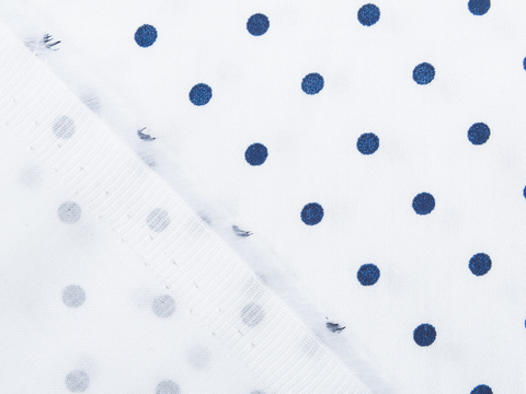 Белая ткань в крупный синий горошек хлопок