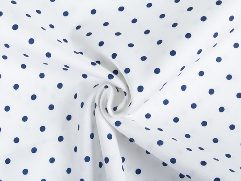 Белая ткань в крупный синий горошек хлопок