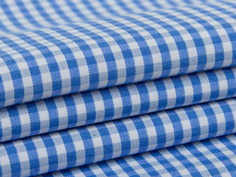 Клетка мелкая поплин ЗАРАНО ЮНИЧЕК из поликоттона - голубой