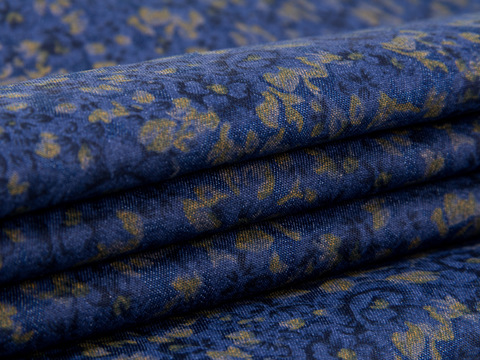 Ткань цвета индиго с рисунком цветы хлопок
