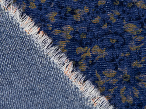 Ткань цвета индиго с рисунком цветы хлопок