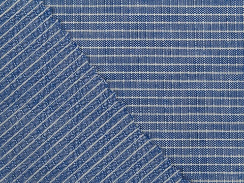 Хлопковая ткань спокойного синего цвета в белую клетку