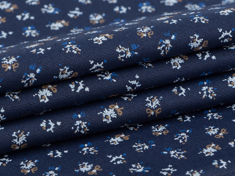 Синяя ткань с мелким принтом белого цвета хлопок с полиэстером