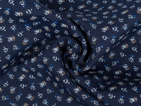 Синяя ткань с мелким принтом белого цвета хлопок с полиэстером