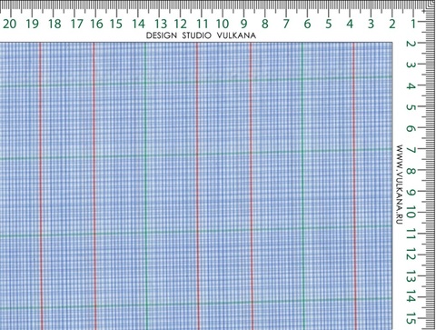 Голубая ткань в красно-зелёную клетку из хлопка