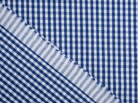 Клетка мелкая поплин ЗАРАНО ЮНИЧЕК из поликоттона - синий