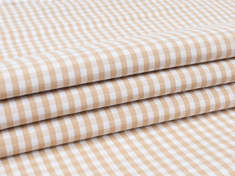 Клетка мелкая поплин ЗАРАНО ЮНИЧЕК из поликоттона - бежевый