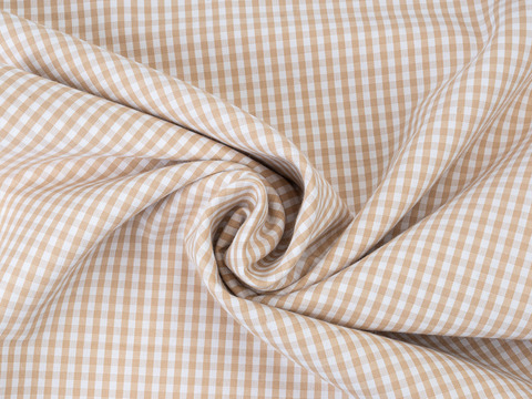 Клетка мелкая поплин ЗАРАНО ЮНИЧЕК из поликоттона - бежевый