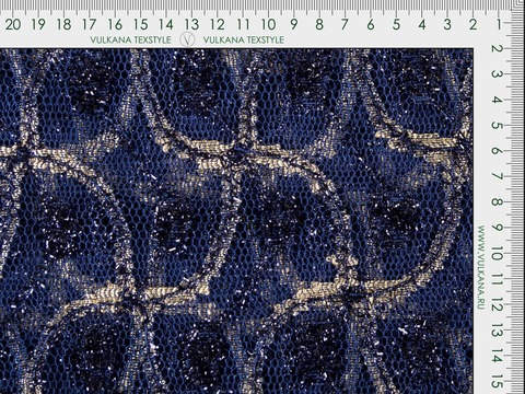 Кружевной гипюр ГОЛД из полиэстера - синий