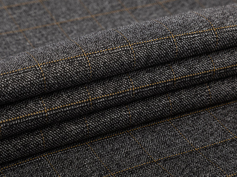 Серый твид в горчичную клетку из полиэстера вискозы и лайкры